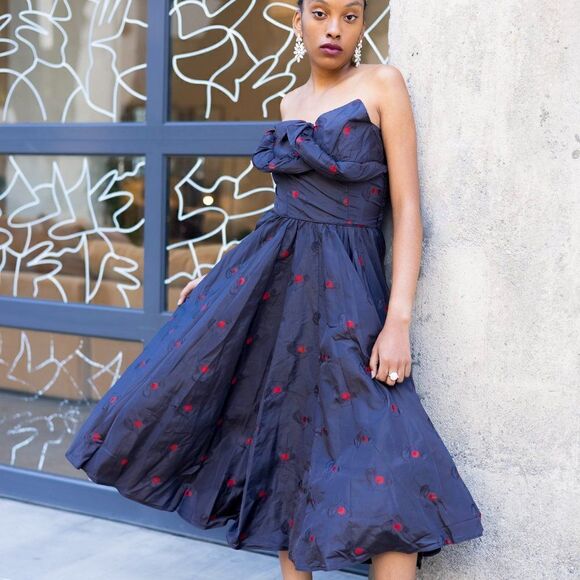 CEIL‎ CHAPMAN  Pinup Dress Blue Red Cherries Vintage Rockabilty Size Small - Picture 5 of 13